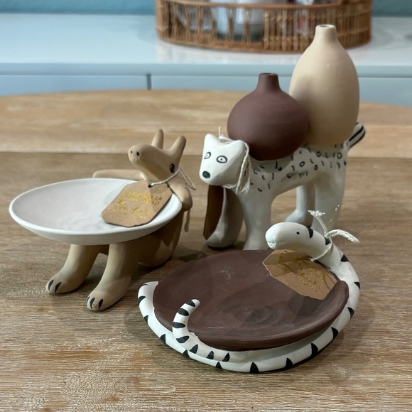 NWT Anthropologie Yen Works+Knotwork LA Sahara Vase + Trinket Dishes Set of 3